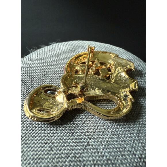 Vintage Enamel Elephant Brooch Pin Rhinestone Red Y2K Whimsy 80s 90s Cocktail - Picture 3 of 4